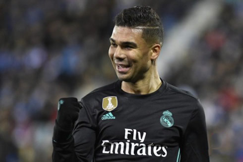 Casemiro in a Real Madrid black jersey