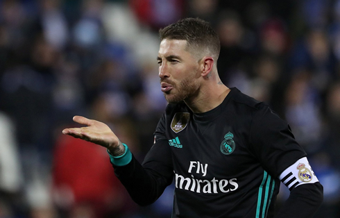Sergio Ramos blowing kisses in a game for Real Madrid in 2018