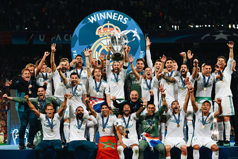 Real Madrid players team photo after winning the 13th Champions League title