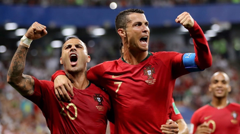 Quaresma and Ronaldo celebrate Portugal goal in the World Cup 2018