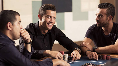 Cristiano Ronaldo playing poker with his friend Ricky Regufe and his brother