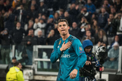 Cristiano Ronaldo scores for Madrid in Turin, against Juventus