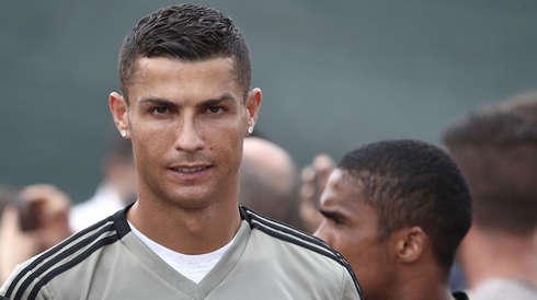 Cristiano Ronaldo looking focused in a Juventus training session