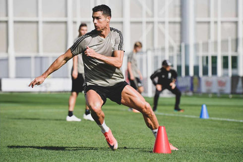 Cristiano Ronaldo in a practice session for Juventus in Turin