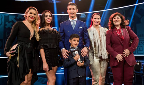 Cristiano Ronaldo next to his girlfriend sisters, mother and son at the FIFA The Best award