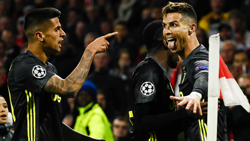 João Cancelo and Cristiano Ronaldo after their goal vs Ajax in the Champions League in 2019