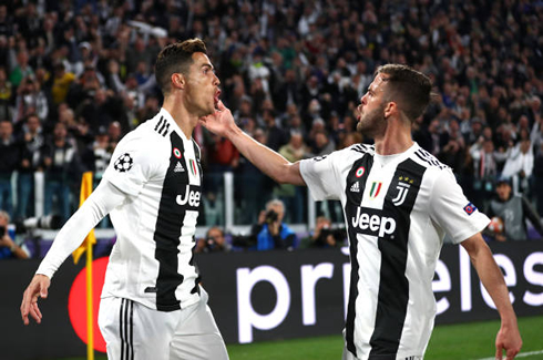 Pjanic and  Ronaldo in Juventus goal celebrations