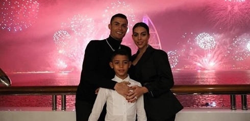 Cristiano Ronaldo, Georgina Rodriguez and Cristiano Jr celebrating New Years Eve in 2019