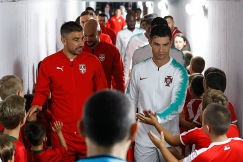 Ronaldo and Kolarov before the match between Serbia and Portugal