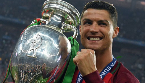 Cristiano Ronaldo with the EURO 2016 trophy