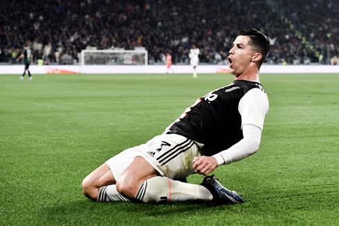 Cristiano Ronaldo sliding on his knees after scoring for Juventus