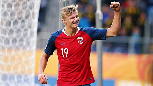 Haland celebrating a goal for Norway