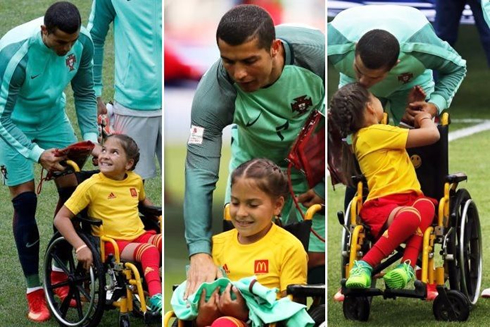 Cristiano Ronaldo nice gestures with a girl in a wheelchair