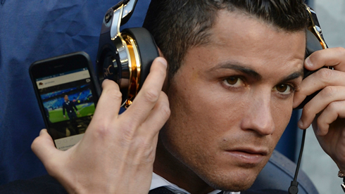 Cristiano Ronaldo watching videos on his mobile phone