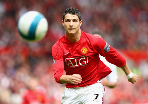 Cristiano Ronaldo chasing the ball in Manchester United