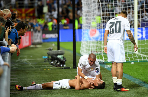 Cristiano Ronaldo exhausted after scoring and celebrating a goal for Real Madrid