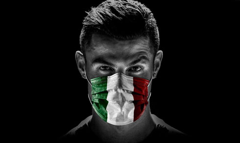 Cristiano Ronaldo wearing a Corona-virus mask with Italy flag