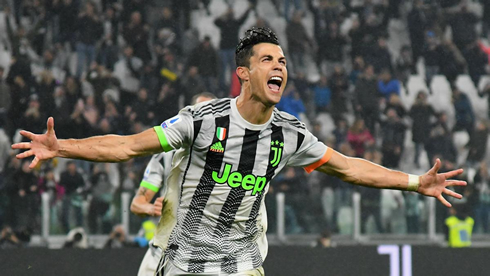 Cristiano Ronaldo scores and celebrates goal for Juventus