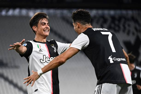 Dybala and Cristiano Ronaldo celebrating a goal