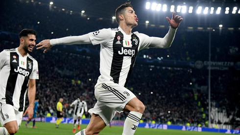 Cristiano Ronaldo scoring for Juve in the Champions League