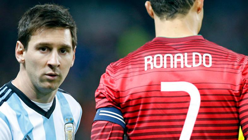 Messi and Cristiano Ronaldo during a match between Argentina and Portugal