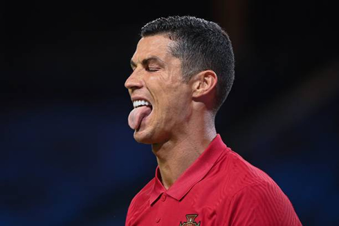 Cristiano Ronaldo sticks his tongue out