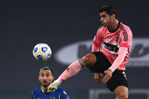 Alvaro Morata controls a ball in the air