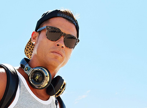 Cristiano Ronaldo style with headphones and sunglasses