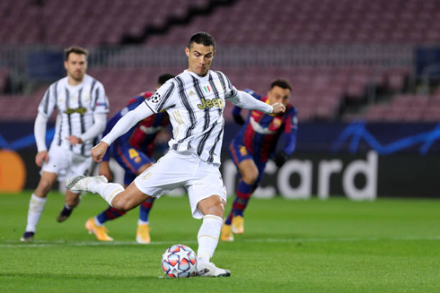 Cristiano Ronaldo scoring a penalty kick in Juventus vs Barça
