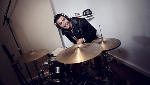 Cristiano Ronaldo playing drums