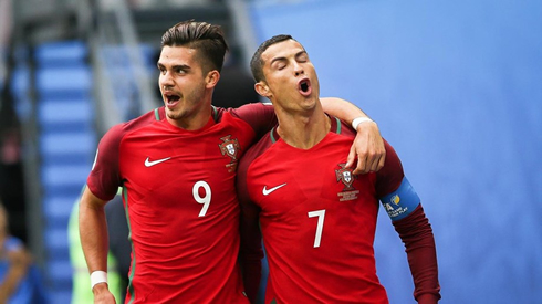 Andre Silva and Cristiano Ronaldo playing for Portugal