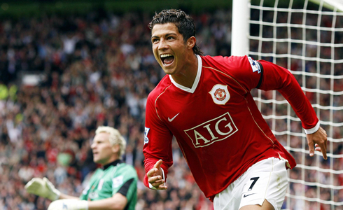 Cristiano Ronaldo celebrates a goal scored for Manchester United