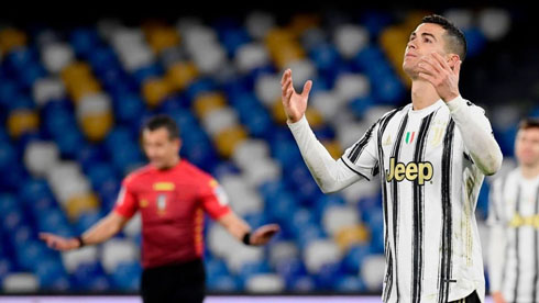 Cristiano Ronaldo reacts during a game for Juve