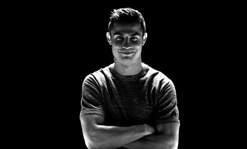 Cristiano Ronaldo relaxed black and white photo