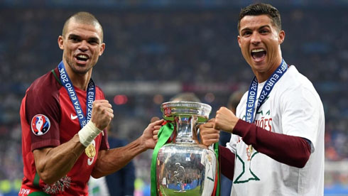 Pepe and Cristiano Ronaldo win trophy for Portugal