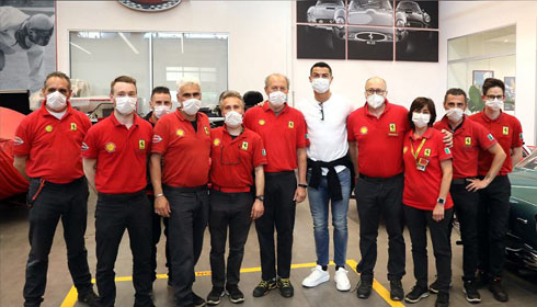 Cristiano Ronaldo meeting Ferrari staff at Maranello