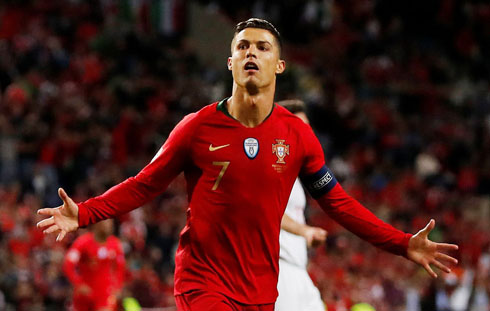 Cristiano Ronaldo after scoring a goal for Portugal