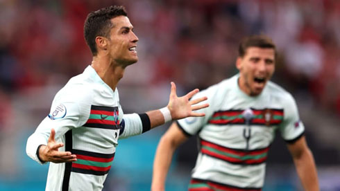 Cristiano Ronaldo celebrating Portugal goal in the EURO 2020