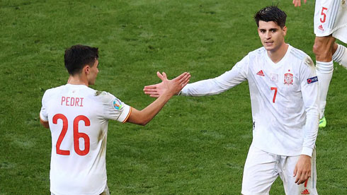 Pedri and Morata playing for Spain