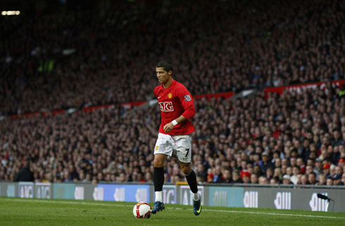 Cristiano Ronaldo playing for Man Utd at Old Trafford