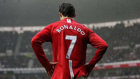 Cristiano Ronaldo wearing Man United number 7 shirt