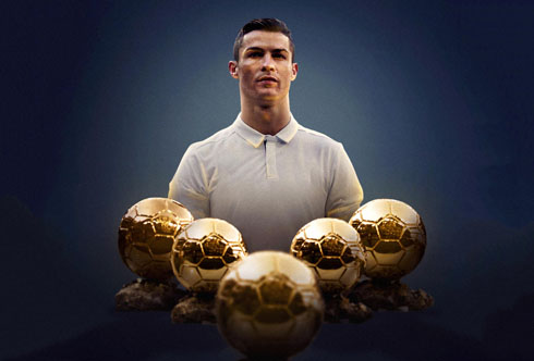 Cristiano Ronaldo presenting his 5 Ballon d'Ors