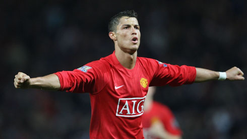 Cristiano Ronaldo scores for United in 2008
