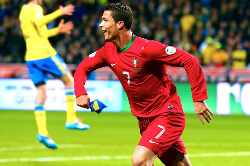 Cristiano Ronaldo runs off after scoring goal for Portugal