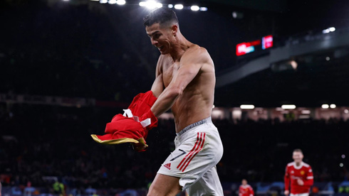 Cristiano Ronaldo celebrates goal for United in 2021