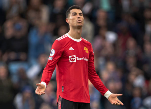 Cristiano Ronaldo reacts during a Man United game