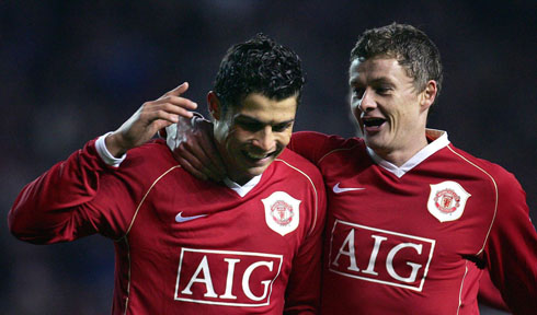Cristiano Ronaldo playing with Solskjaer in United