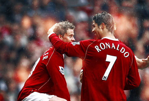 Solskjaer and Cristiano Ronaldo playing together for United
