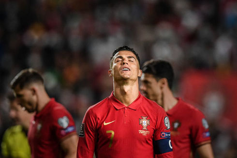 Cristiano Ronaldo throws his head back in despair in Portugal 2021