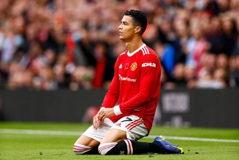 Cristiano Ronaldo down on his knees